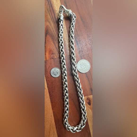David Yurman Sterling Silver & 14k Gold 8mm Wide Wheat Chain Necklace 18” Long - Picture 2 of 8